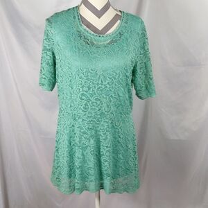 Isaac Mizrahi Live Teal Floral Lace Dress